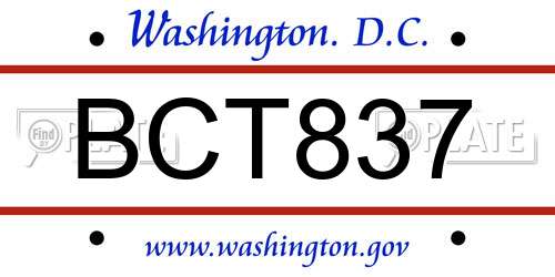 BCT837 District Of Columbia License Plate