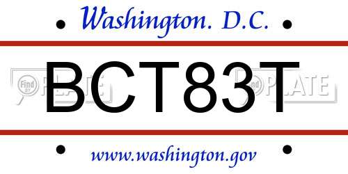 BCT83T District Of Columbia License Plate