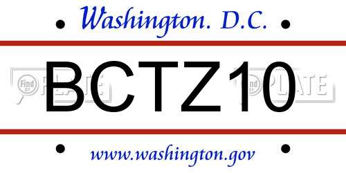 BCTZ10 District Of Columbia License Plate