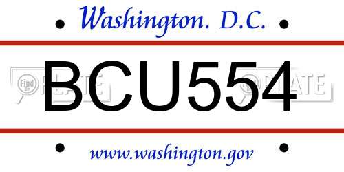 BCU554 District Of Columbia License Plate