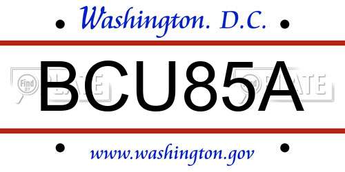 BCU85A District Of Columbia License Plate
