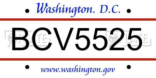 BCV5525 District Of Columbia License Plate