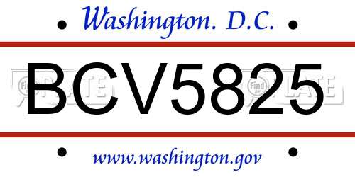 BCV5825 District Of Columbia License Plate