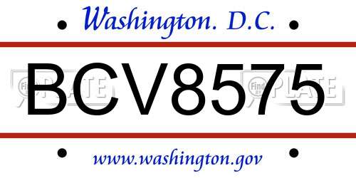 BCV8575 District Of Columbia License Plate