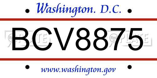 BCV8875 District Of Columbia License Plate