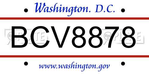 BCV8878 District Of Columbia License Plate