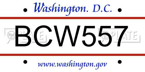 BCW557 District Of Columbia License Plate