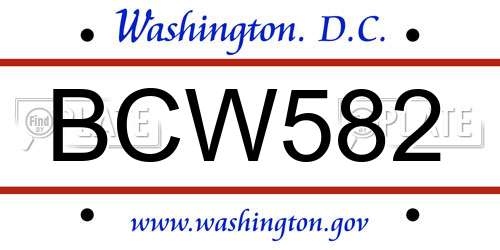 BCW582 District Of Columbia License Plate
