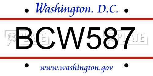 BCW587 District Of Columbia License Plate