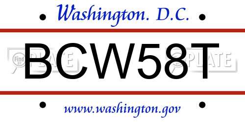 BCW58T District Of Columbia License Plate
