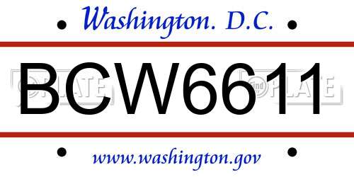 BCW6611 District Of Columbia License Plate