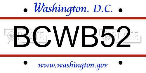 BCWB52 District Of Columbia License Plate