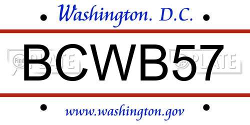 BCWB57 District Of Columbia License Plate