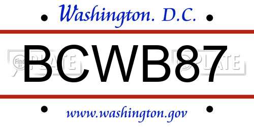 BCWB87 District Of Columbia License Plate