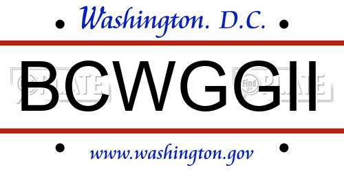 BCWGGII District Of Columbia License Plate