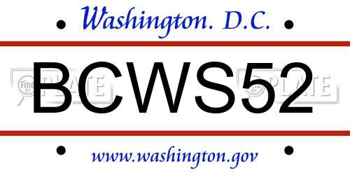 BCWS52 District Of Columbia License Plate