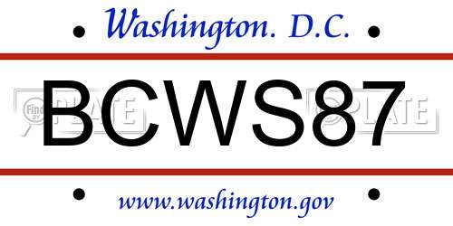 BCWS87 District Of Columbia License Plate