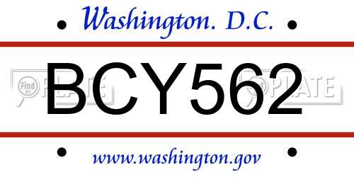 BCY562 District Of Columbia License Plate