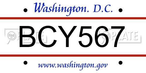 BCY567 District Of Columbia License Plate