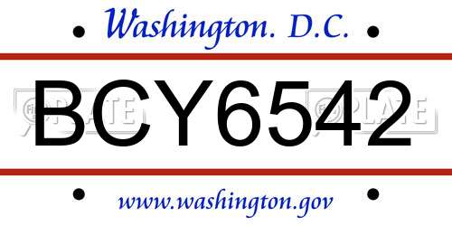 BCY6542 District Of Columbia License Plate