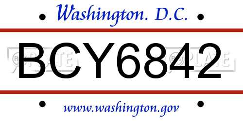 BCY6842 District Of Columbia License Plate