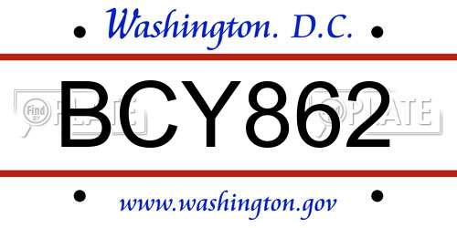 BCY862 District Of Columbia License Plate
