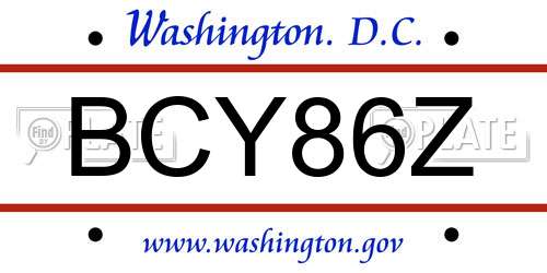 BCY86Z District Of Columbia License Plate