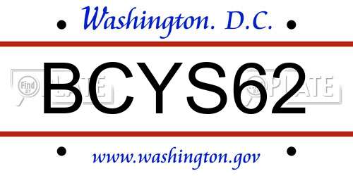 BCYS62 District Of Columbia License Plate