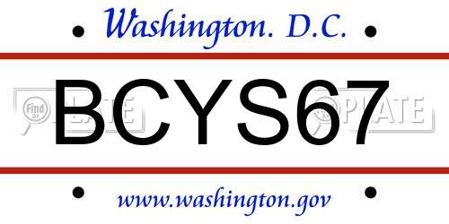 BCYS67 District Of Columbia License Plate