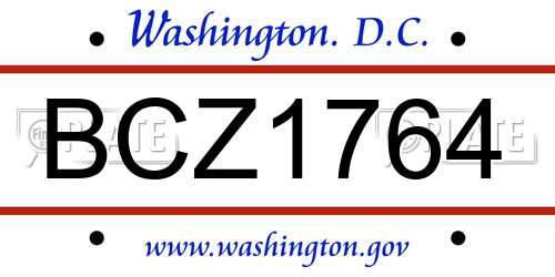 BCZ1764 District Of Columbia License Plate