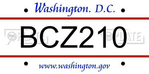 BCZ210 District Of Columbia License Plate