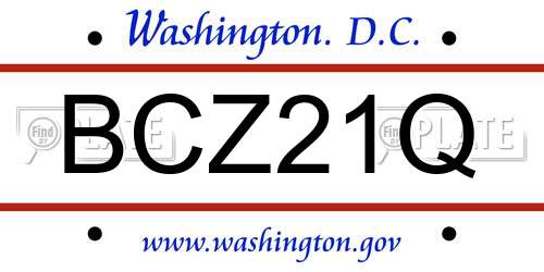 BCZ21Q District Of Columbia License Plate
