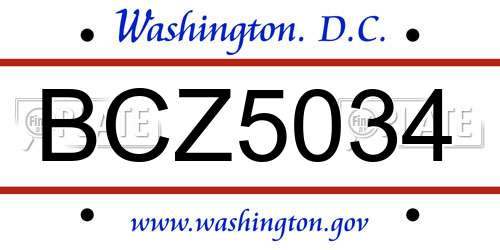 BCZ5034 District Of Columbia License Plate