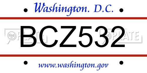 BCZ532 District Of Columbia License Plate