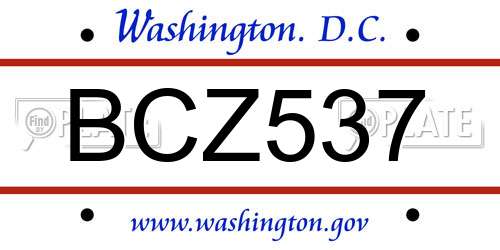 BCZ537 District Of Columbia License Plate