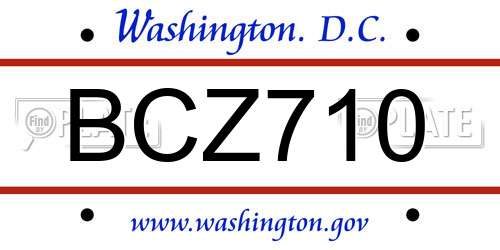 BCZ710 District Of Columbia License Plate