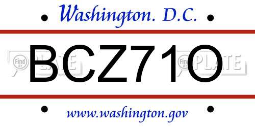 BCZ71O District Of Columbia License Plate