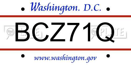 BCZ71Q District Of Columbia License Plate