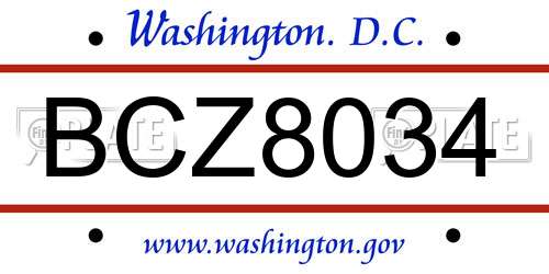BCZ8034 District Of Columbia License Plate