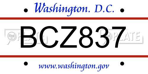 BCZ837 District Of Columbia License Plate