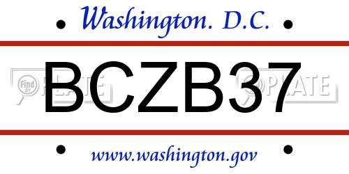 BCZB37 District Of Columbia License Plate