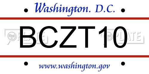 BCZT10 District Of Columbia License Plate