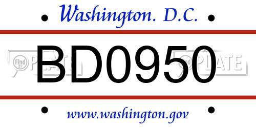 BD0950 District Of Columbia License Plate