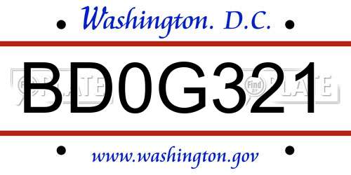 BD0G321 District Of Columbia License Plate