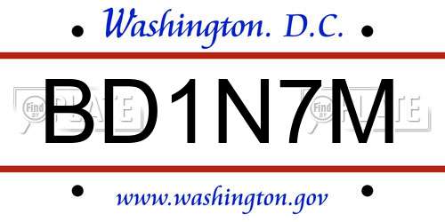 BD1N7M District Of Columbia License Plate