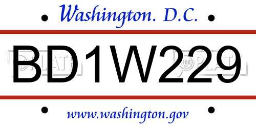 BD1W229 District Of Columbia License Plate