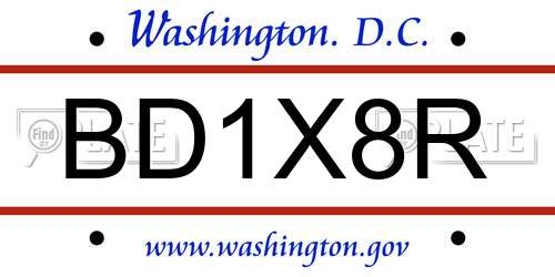 BD1X8R District Of Columbia License Plate
