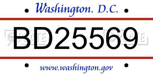 BD25569 District Of Columbia License Plate