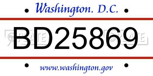 BD25869 District Of Columbia License Plate