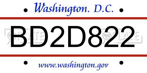BD2D822 District Of Columbia License Plate